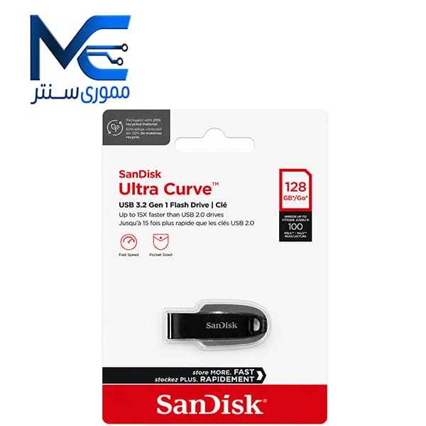 فلش مموری سن دیسک (SanDisk) مدل ZC550 Curve USB3.2 ظرفیت 128 گیگابایت