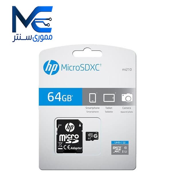 کارت حافظه MicroSDXC اچ پی (HP) 64 گیگ مدل U1 mi210 سرعت 100MB/s با آداپتور