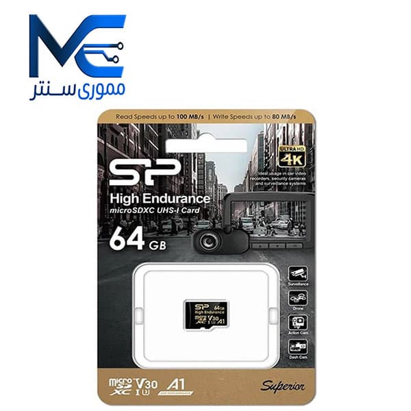 کارت حافظه microSDHC سیلیکون پاور (ِSilicon Pawer) 64 گیگابایت مدل high endurance U3 سرعت 100MB/s